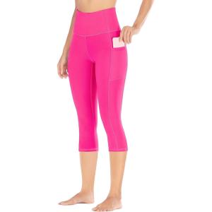 Ewedoos Capri Leggings for Women High Waisted Yoga Pants for Women with Pockets Tummy Control Workout Leggings Yoga Capris(Hot Pink Capris)