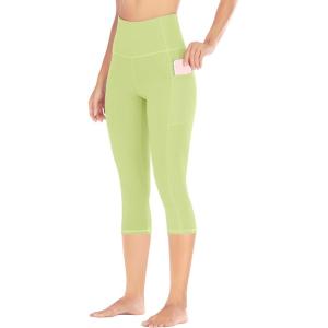 Ewedoos Capri Leggings for Women High Waisted Yoga Pants for Women with Pockets Tummy Control Workout Leggings Yoga Capris(Lime Green Capris)
