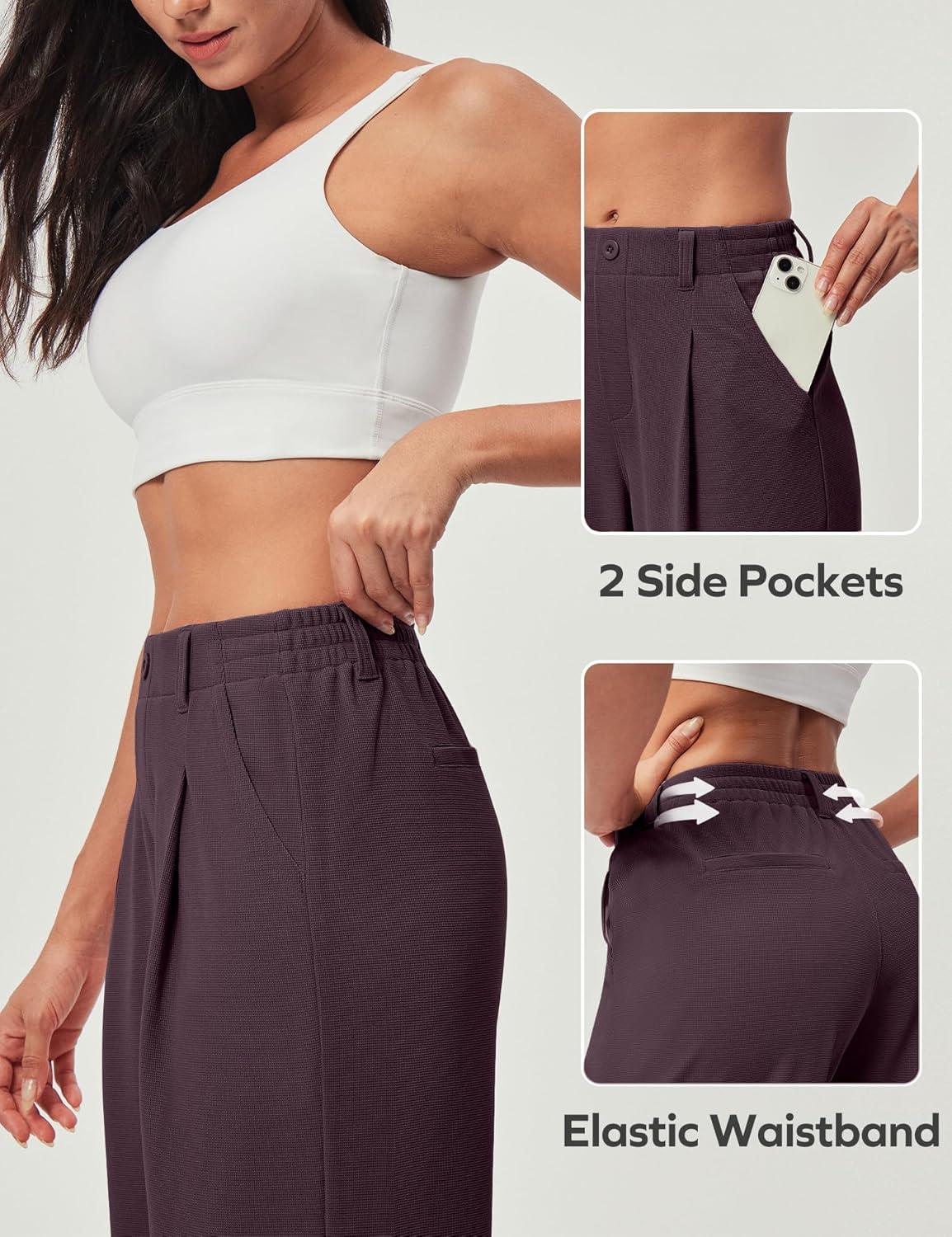 imageEwedoos Wide Leg Pants Woman Stretchy Work Dress Pants Women Pull on Business Casual Slacks Trousers Fall Outfits 26quot28quotMulberry