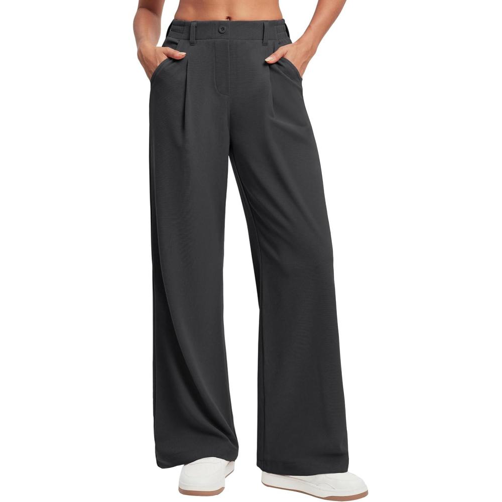 imageEwedoos Wide Leg Pants Woman Stretchy Work Dress Pants Women Pull on Business Casual Slacks Trousers Fall Outfits 26quot28quotCharcoal