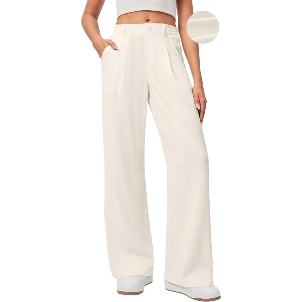 imageEwedoos Wide Leg Pants Woman Stretchy Work Dress Pants Women Pull on Business Casual Slacks Trousers Fall Outfits 26quot28quotOffwhite