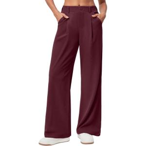 Ewedoos Wide Leg Pants Woman Stretchy Work Dress Pants Women Pull on Business Casual Slacks Trousers Fall Outfits 26″/28″(Dark Wine)