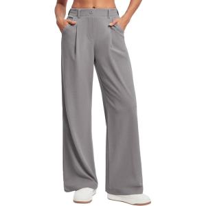 Ewedoos Wide Leg Pants Woman Stretchy Work Dress Pants Women Pull on Business Casual Slacks Trousers Fall Outfits 26″/28″(Mink Ash)