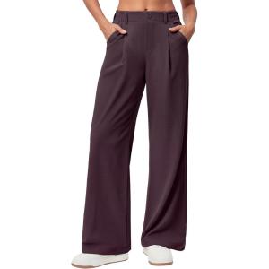 Ewedoos Wide Leg Pants Woman Stretchy Work Dress Pants Women Pull on Business Casual Slacks Trousers Fall Outfits 26″/28″(Mulberry)