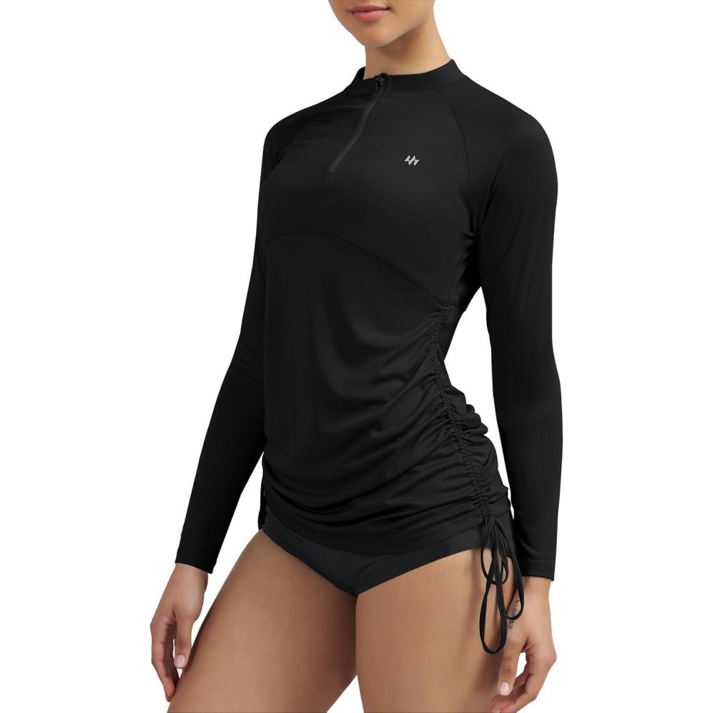 imageEwedoos Rash Guard for Women UPF 50 Sun Protection Clothing Swim Shirts for Woman SPF Shirts Long Sleeve UV Sun ShirtsBlack