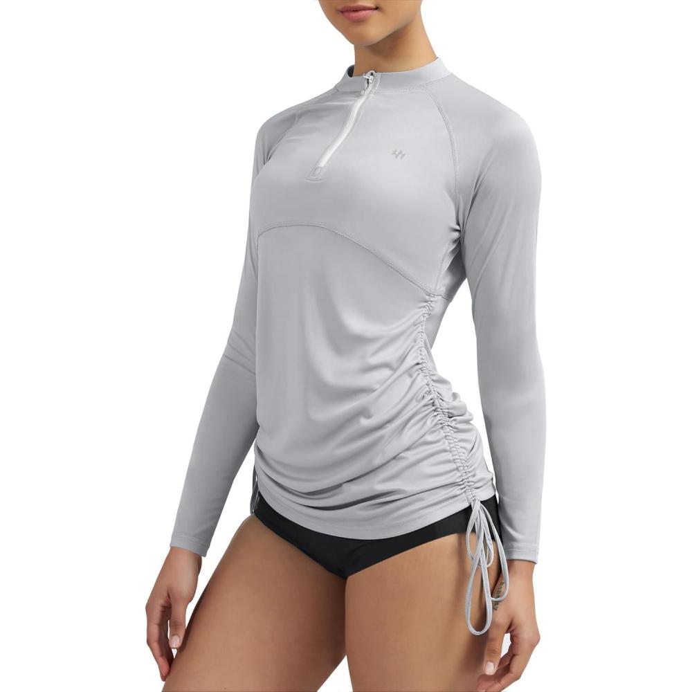 imageEwedoos Rash Guard for Women UPF 50 Sun Protection Clothing Swim Shirts for Woman SPF Shirts Long Sleeve UV Sun ShirtsGrey