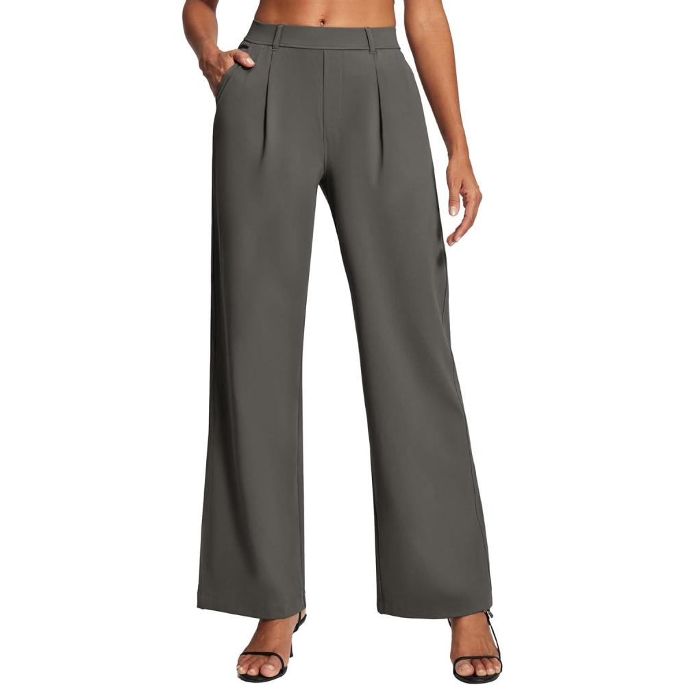 image:imageEwedoos Dress Pants Women Wide Leg Woman Stretchy Work Pants Casual Trousers Slacks for Women Pull On Business OutfitsCharcoal