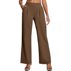 Ewedoos Dress Pants Women Wide Leg Woman Stretchy Work Pants Casual Trousers Slacks for Women Pull On Business Outfits(Caramel)