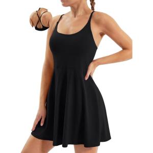 Ewedoos Tennis Dress Womens Athletic Dress Built in Shorts & Bra Adjustable Straps Workout Exercise Golf Summer Dress(Black)