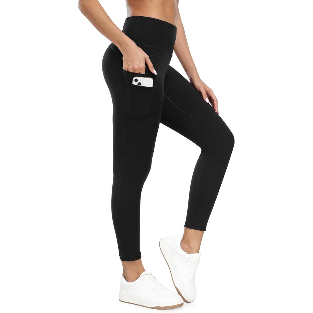 image:imageEwedoos Leggings with 5 Pockets for Women Yoga Pants 25 27 Workout Leggings for Women Tummy Control RunningBlack