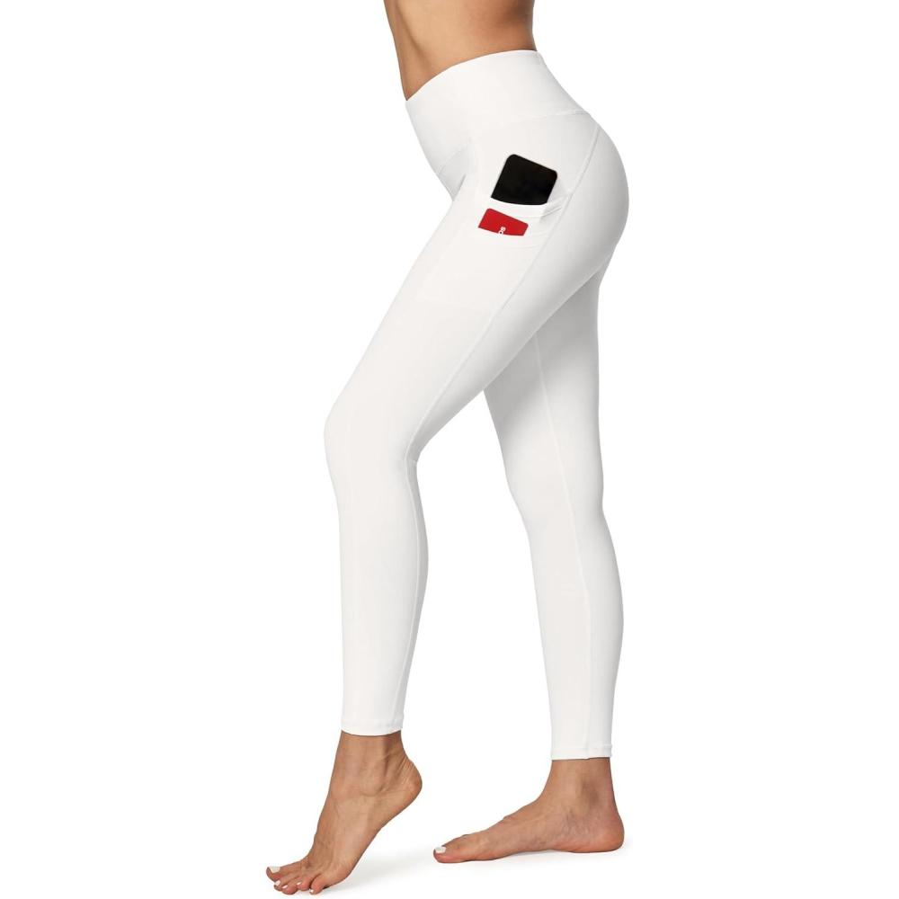 image:imageEwedoos Leggings with 5 Pockets for Women Yoga Pants 25 27 Workout Leggings for Women Tummy Control RunningCream White