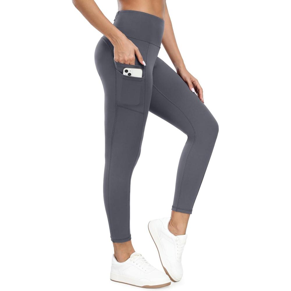 image:imageEwedoos Leggings with 5 Pockets for Women Yoga Pants 25 27 Workout Leggings for Women Tummy Control RunningGray