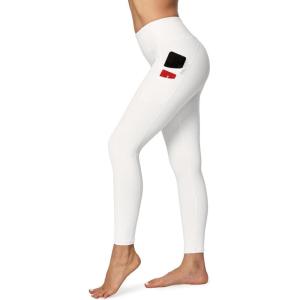 Ewedoos Leggings with 5 Pockets for Women Yoga Pants 25″/ 27″ Workout Leggings for Women Tummy Control Running(Cream White)