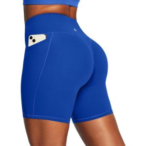 Ewedoos Butt Lifting Biker Shorts Women Tummy Control with Pockets Workout Gym Shorts High Waisted Spandex Yoga Shorts(Blue)