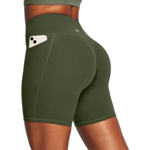 Ewedoos Butt Lifting Biker Shorts Women Tummy Control with Pockets Workout Gym Shorts High Waisted Spandex Yoga Shorts(Moss Green)
