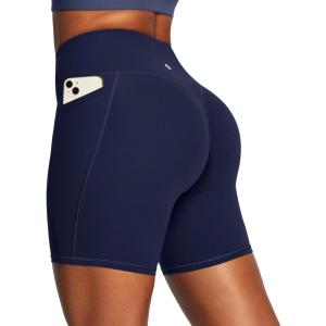 Ewedoos Butt Lifting Biker Shorts Women Tummy Control with Pockets Workout Gym Shorts High Waisted Spandex Yoga Shorts(Navy Blue)