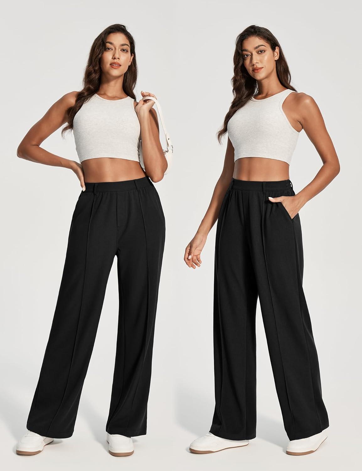 image:imageEwedoos Wide Leg Work Pants Women Pull On Dress Pants Slacks for Women Stretchy Business Casual Outfits Comfort TrousersBlackregular