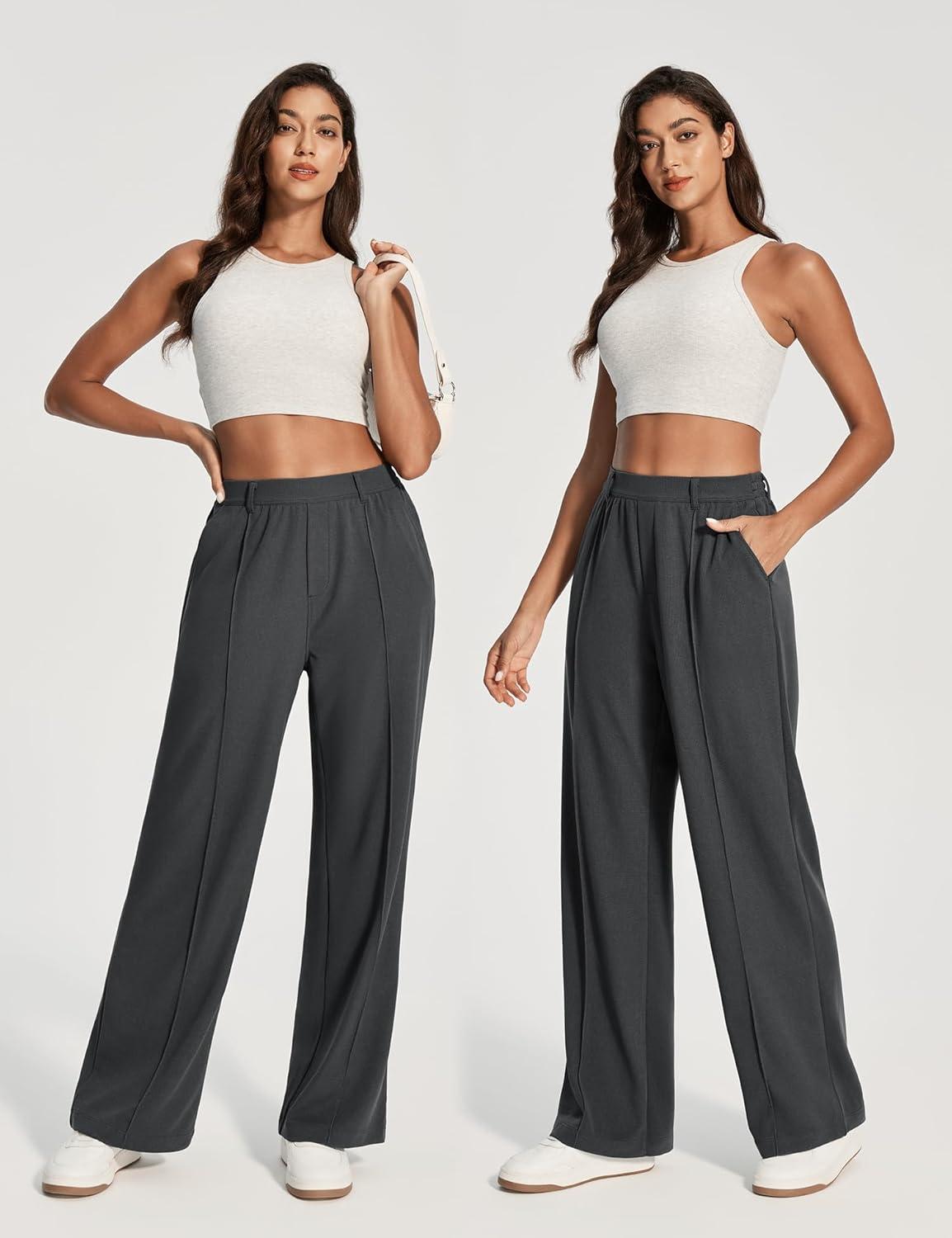 image:imageEwedoos Wide Leg Work Pants Women Pull On Dress Pants Slacks for Women Stretchy Business Casual Outfits Comfort TrousersDark Grayregular