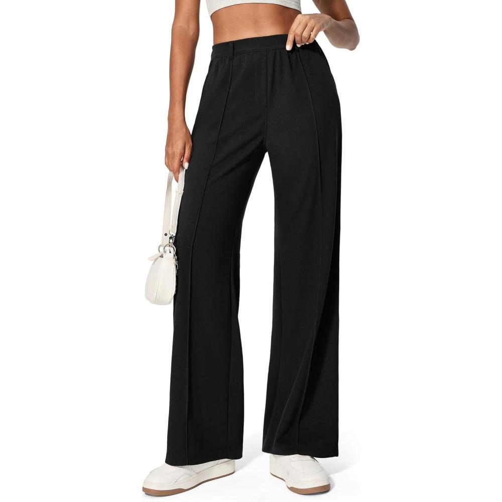 image:imageEwedoos Wide Leg Work Pants Women Pull On Dress Pants Slacks for Women Stretchy Business Casual Outfits Comfort TrousersBlackpetite
