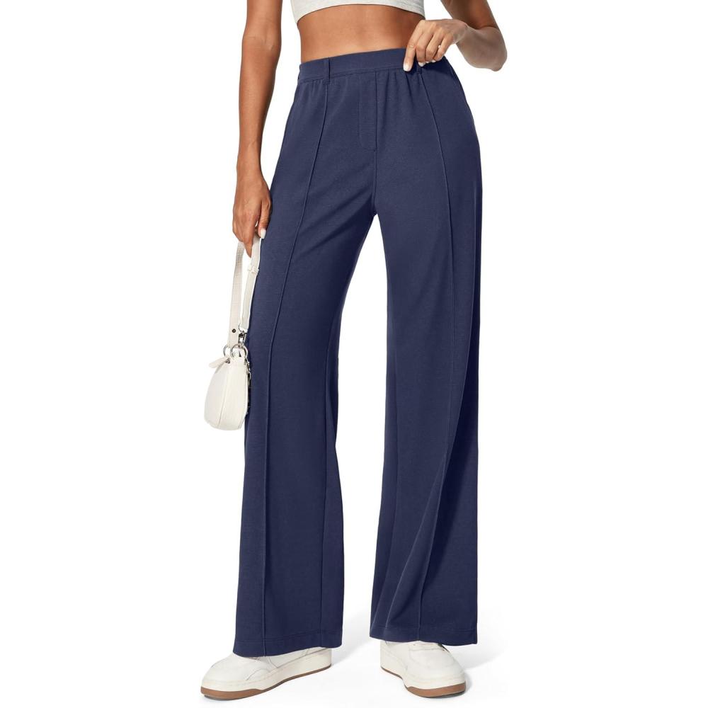 image:imageEwedoos Wide Leg Work Pants Women Pull On Dress Pants Slacks for Women Stretchy Business Casual Outfits Comfort TrousersNavypetite
