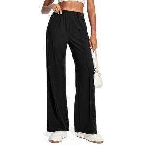 Ewedoos Wide Leg Work Pants Women Pull On Dress Pants Slacks for Women Stretchy Business Casual Outfits Comfort Trousers(Black-regular)
