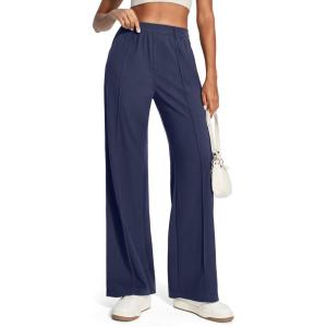 Ewedoos Wide Leg Work Pants Women Pull On Dress Pants Slacks for Women Stretchy Business Casual Outfits Comfort Trousers(Navy-regular)