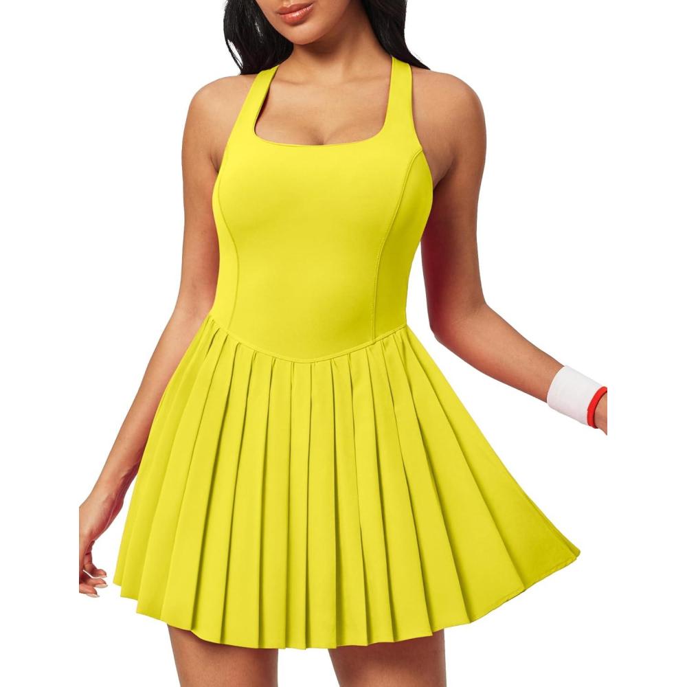 image:imageEwedoos Tennis Dresses for Women Athletic Dress with Shorts Underneath Easy Peezy Pleated Workout Dress with Bra and Pockets