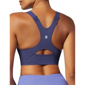 Ewedoos Womens Sports Bras Comfort Yoga Sports Bra Medium Support Racerback Workout Tops Seamless Adjustable Gym Bra(Blue)