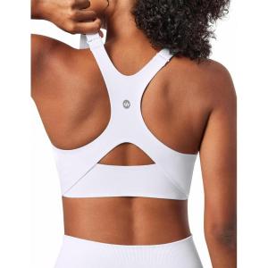 Ewedoos Womens Sports Bras Comfort Yoga Sports Bra Medium Support Racerback Workout Tops Seamless Adjustable Gym Bra(White)