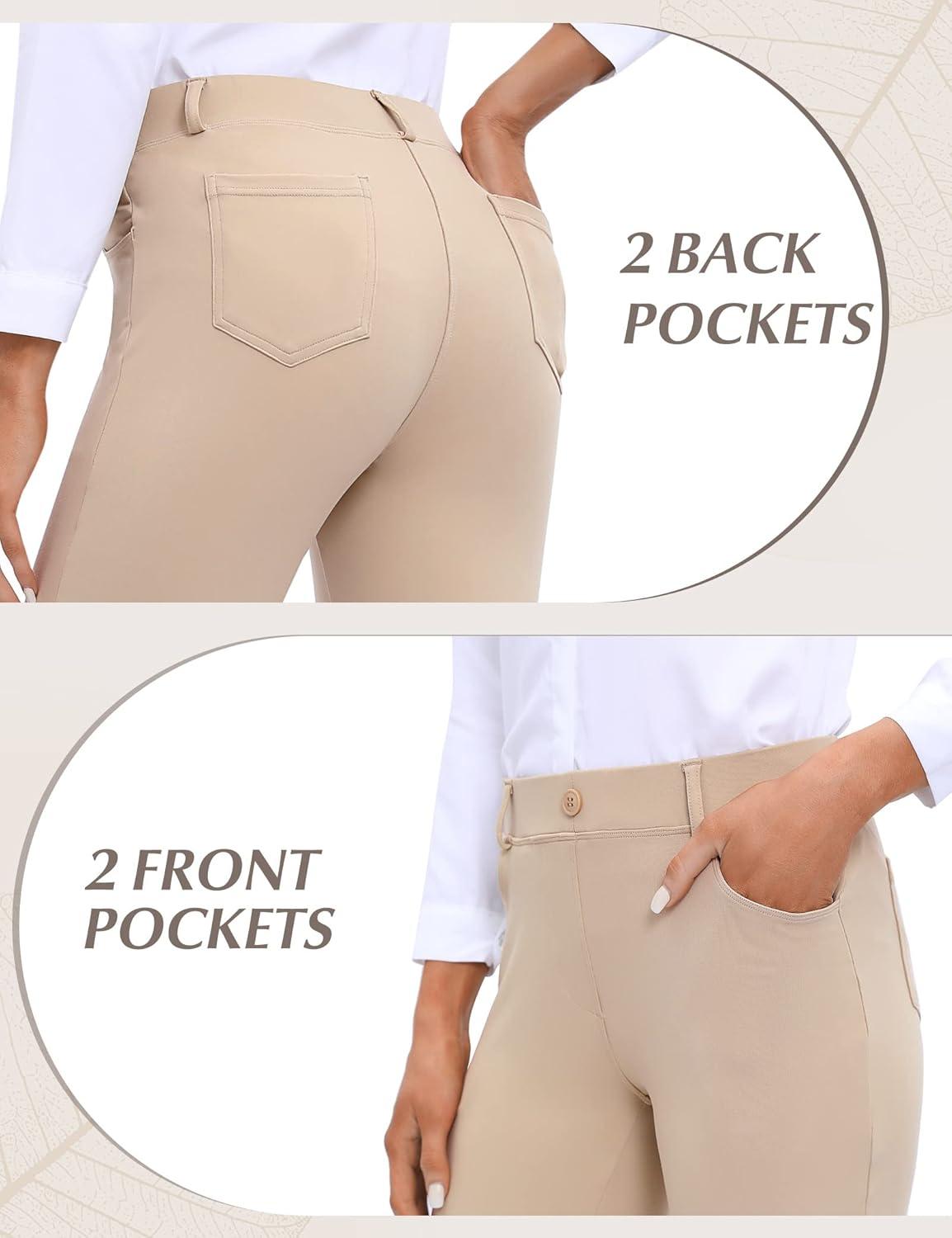 image:imageEwedoos Dress Pants Women Stretchy Work Pants for Women with Pockets Dress Pants Tummy Control Office Casual 31 29Khaki22