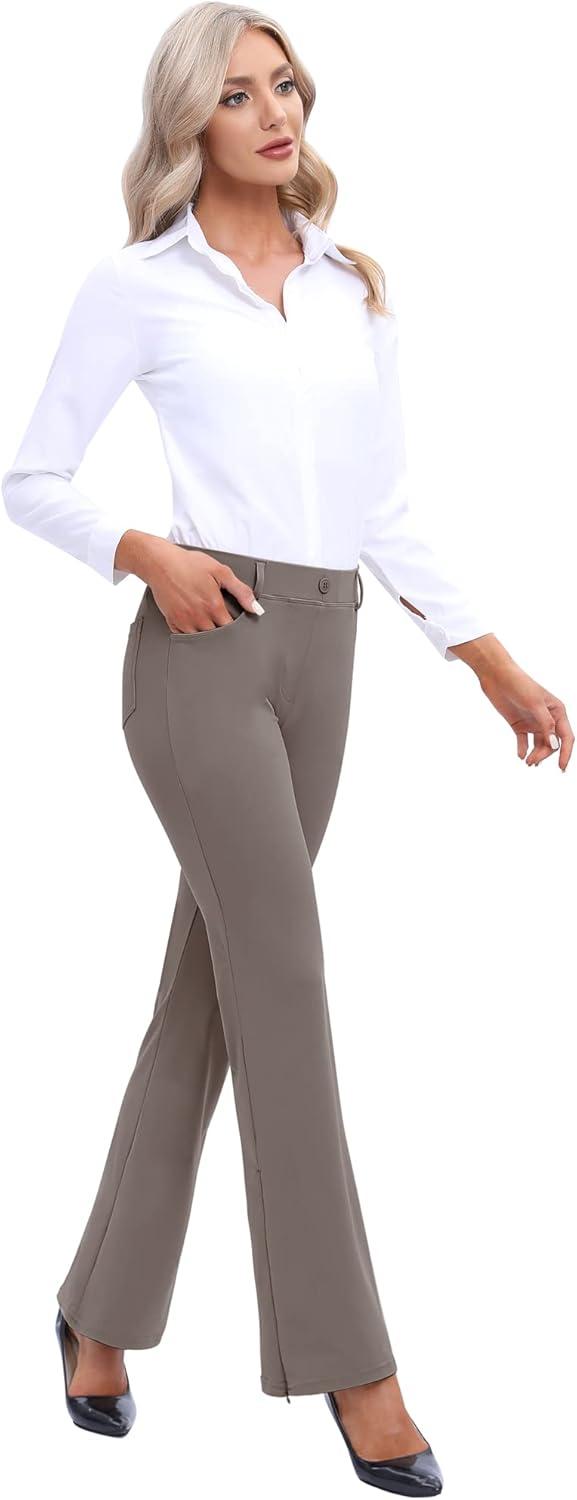 image:imageEwedoos Dress Pants Women Stretchy Work Pants for Women with Pockets Dress Pants Tummy Control Office Casual 31 29New Coffee