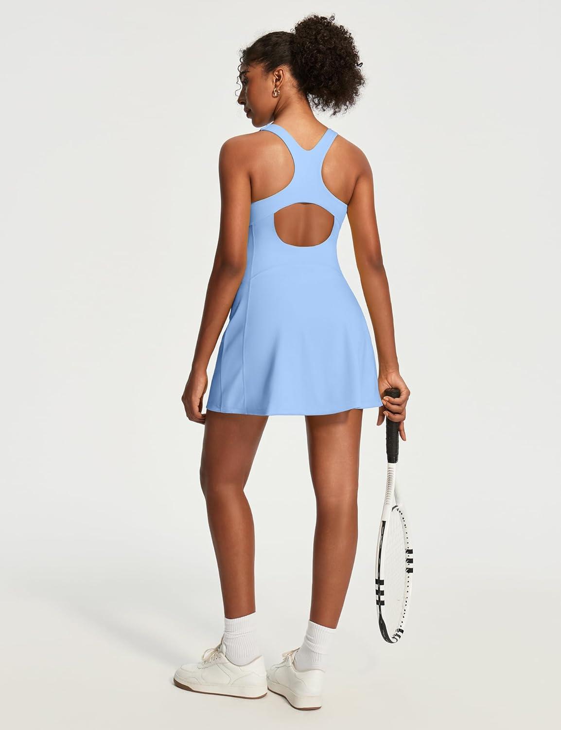 image:imageEwedoos Athletic Dress for Women Tennis Dress with Shorts Underneath Easy Peezy Square Neck Workout Golf Summer DressesAqua Blue