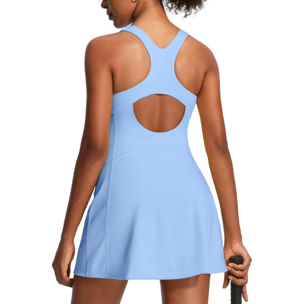 image:imageEwedoos Athletic Dress for Women Tennis Dress with Shorts Underneath Easy Peezy Square Neck Workout Golf Summer DressesAqua Blue