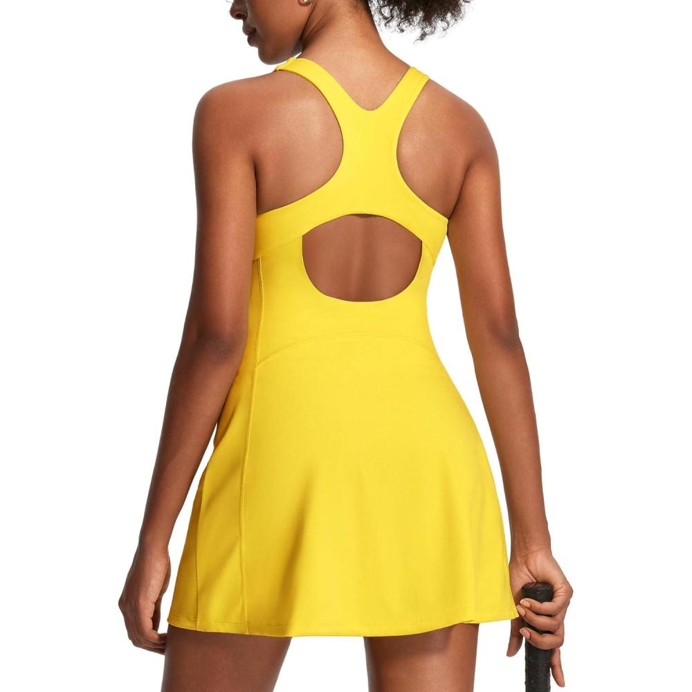 image:imageEwedoos Athletic Dress for Women Tennis Dress with Shorts Underneath Easy Peezy Square Neck Workout Golf Summer DressesLemon Yellow