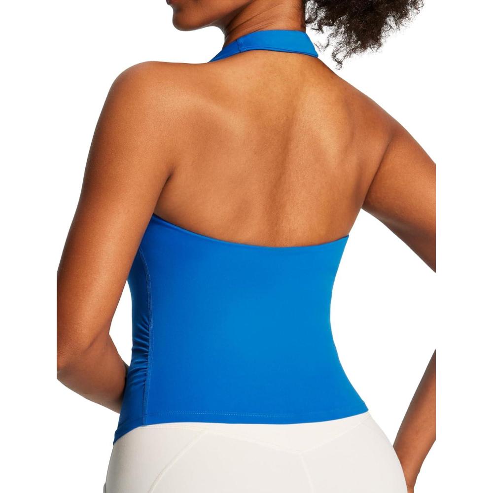 image:imageEwedoos Halter Tops for Women Workout Tank Tops Woman with Built in Bras Double Lined Backless Y2K Trendy Going Out TopSparkle Blue
