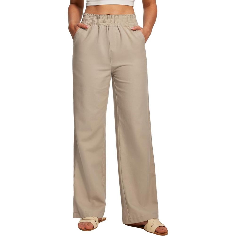 image:imageEwedoos Linen Pants Women Cotton Linen Breathable Flowy Pant Wide Leg Palazzo Pants for Women Summer Beach Vacation OutfitsKhaki