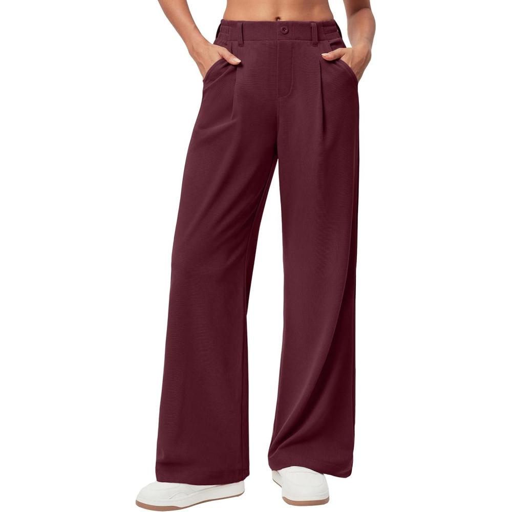image:imageEwedoos Wide Leg Pants Woman Stretchy Work Dress Pants Women Trendy 2026 Business Casual Outfits Comfort Fit Slacks TrousersDark Wine