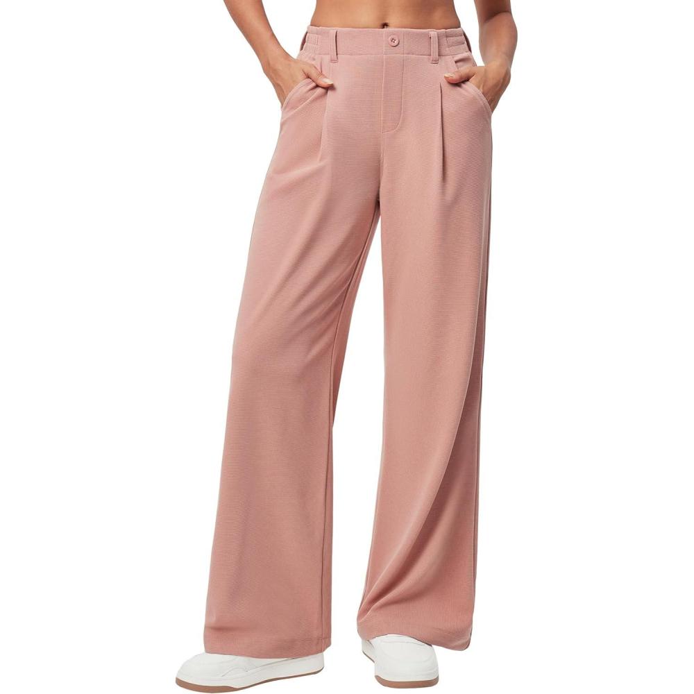 image:imageEwedoos Wide Leg Pants Woman Stretchy Work Dress Pants Women Trendy 2026 Business Casual Outfits Comfort Fit Slacks TrousersPink