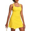 Ewedoos Athletic Dress for Women Tennis Dress with Shorts Underneath Easy Peezy Square Neck Workout Golf Summer Dresses(Lemon Yellow)