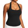 Ewedoos Halter Tops for Women Workout Tank Tops Woman with Built in Bras Double Lined Backless Y2K Trendy Going Out Top(Black)