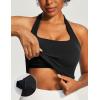 Ewedoos Halter Tops for Women Workout Tank Tops Woman with Built in Bras Double Lined Backless Y2K Trendy Going Out Top(Black)
