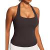 Ewedoos Halter Tops for Women Workout Tank Tops Woman with Built in Bras Double Lined Backless Y2K Trendy Going Out Top(Hot Fudge Brown)