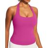 Ewedoos Halter Tops for Women Workout Tank Tops Woman with Built in Bras Double Lined Backless Y2K Trendy Going Out Top(Hot Pink)