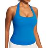Ewedoos Halter Tops for Women Workout Tank Tops Woman with Built in Bras Double Lined Backless Y2K Trendy Going Out Top(Sparkle Blue)