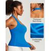 Ewedoos Halter Tops for Women Workout Tank Tops Woman with Built in Bras Double Lined Backless Y2K Trendy Going Out Top(Sparkle Blue)