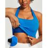 Ewedoos Halter Tops for Women Workout Tank Tops Woman with Built in Bras Double Lined Backless Y2K Trendy Going Out Top(Sparkle Blue)