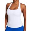 Ewedoos Halter Tops for Women Workout Tank Tops Woman with Built in Bras Double Lined Backless Y2K Trendy Going Out Top(White)