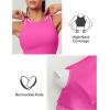 Ewedoos Tank Tops with Built in Bras Longline Sports Bras for Women High Neck Racerback Sports Bra Padded Workout Crop(Hot Pink)