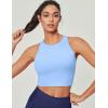 Ewedoos Tank Tops with Built in Bras Longline Sports Bras for Women High Neck Racerback Sports Bra Padded Workout Crop(Light Blue)