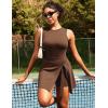 Ewedoos Tennis Dress Athletic Dress for Women Golf Workout Dresses with Shorts Underneath and Bra Side Slit U-Shaped(Brown)